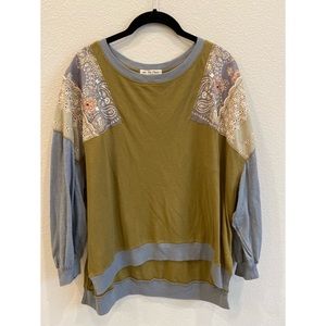 We The Free Patchwork Balloon Sleeve Top